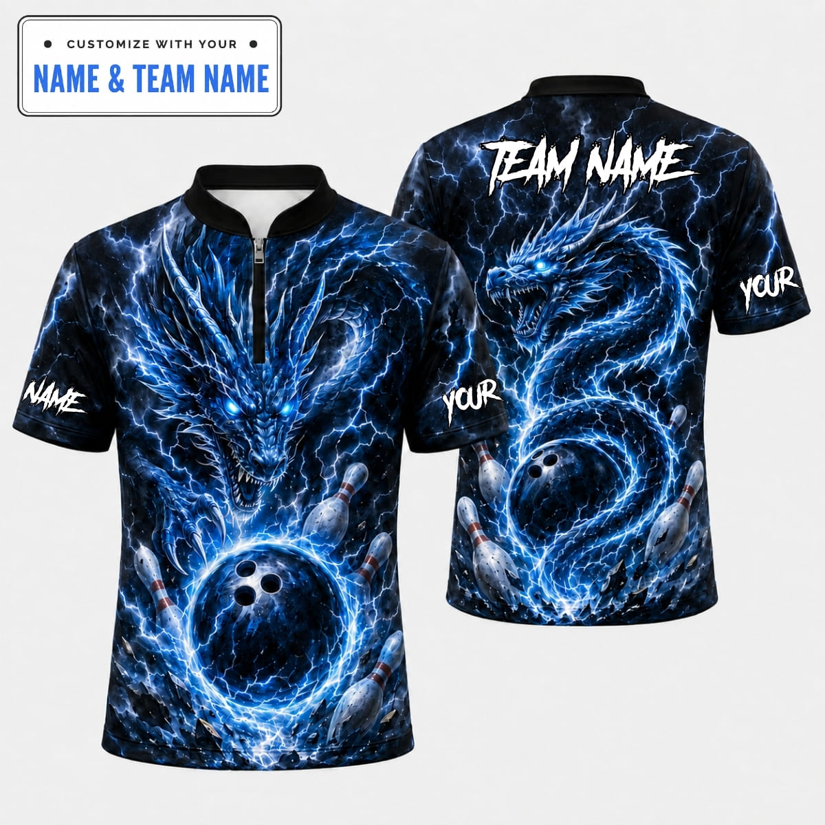 [5 Colors] Personalized Epic Electric Dragon Strike Bowling Shirt – Custom Name & Team Name