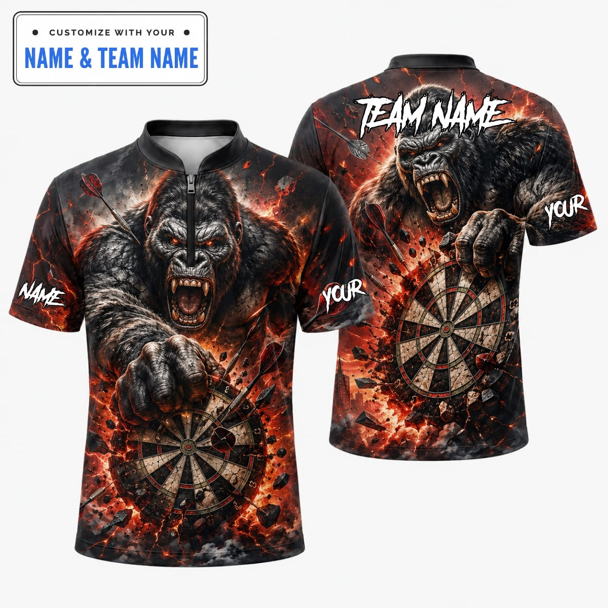 [5 Colors] Personalized Epic Furious Gorilla Darts Shirt – Custom Name & Team Name