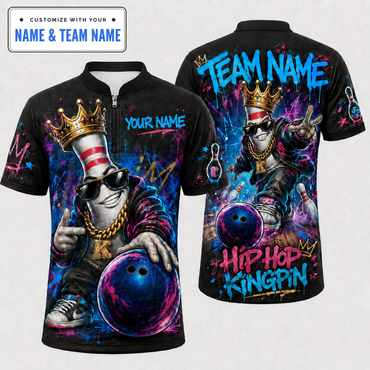 Personalized Hip Hop Kingpin Strike Bowling Shirt – Custom Name & Team Name