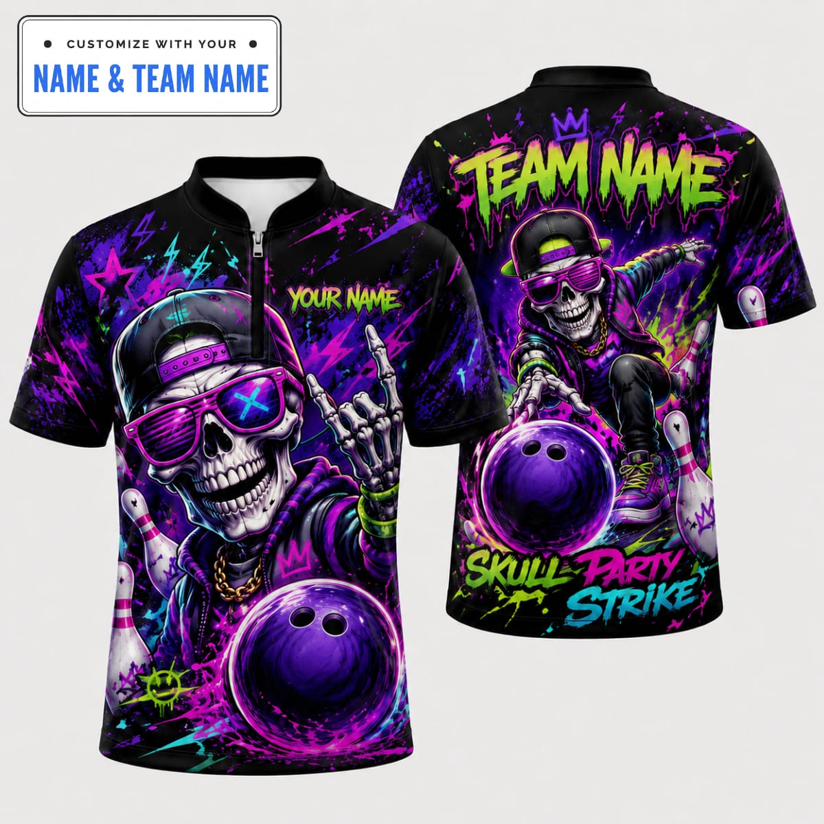 Personalized Badass Skull Party Strike Bowling Shirt – Custom Name & Team Name