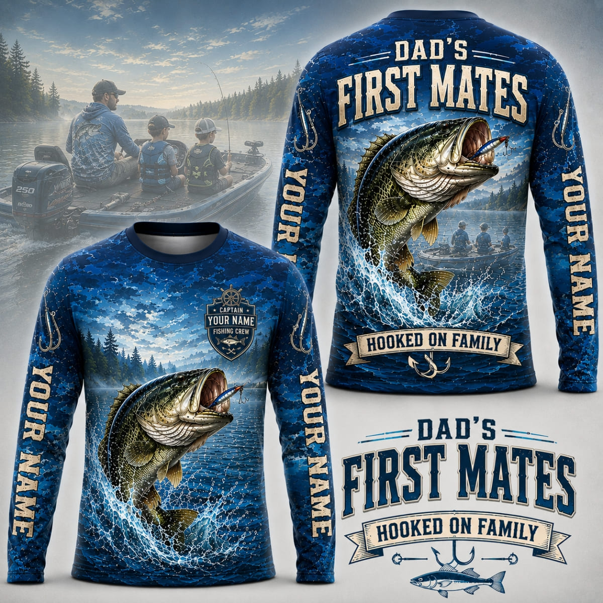 (12 Fish Types) Personalized Dad's First Mates Fishing Shirt – Custom Name