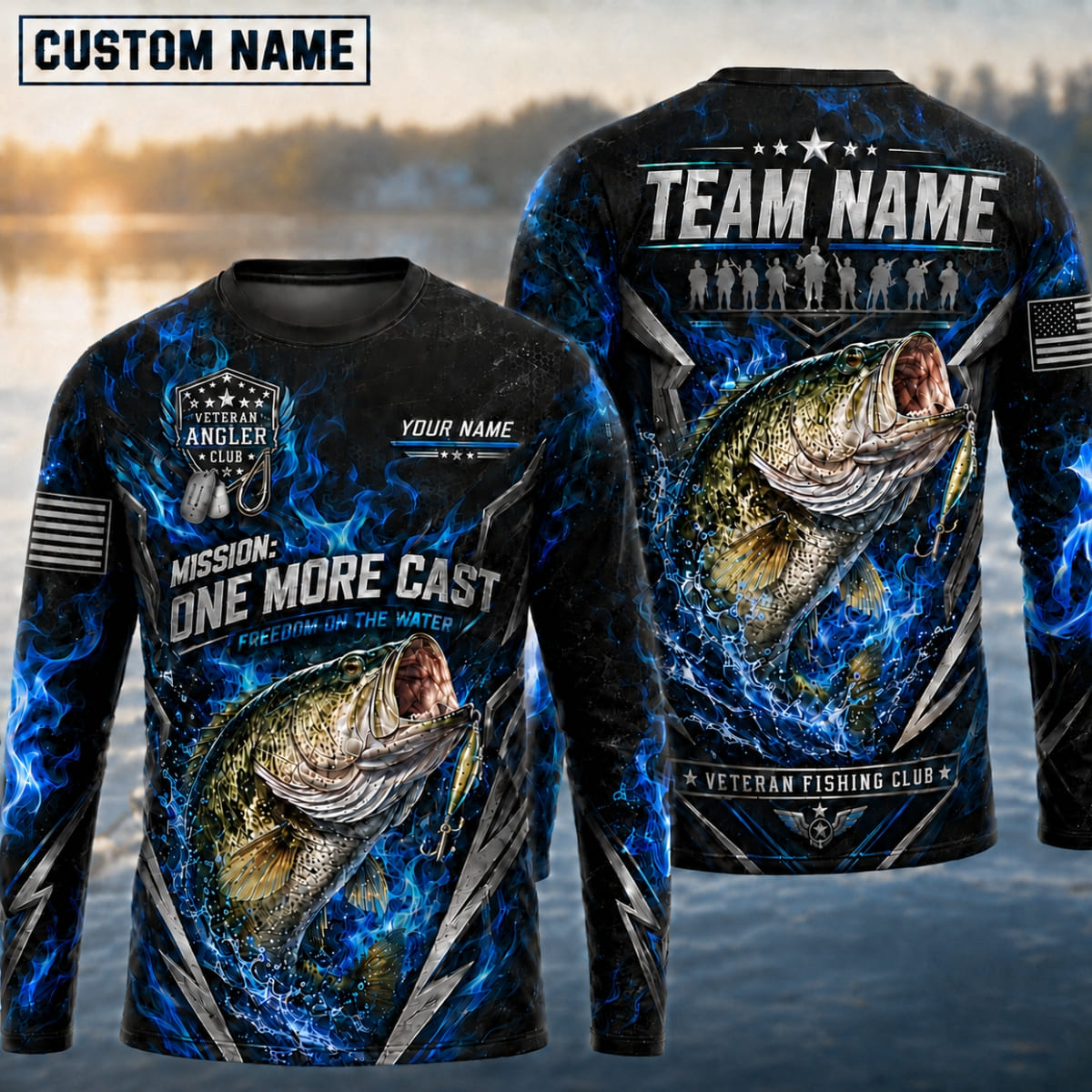 (12 Fish Types) Personalized Veteran Fishing Club Fishing Shirt – Custom Name & Team Name