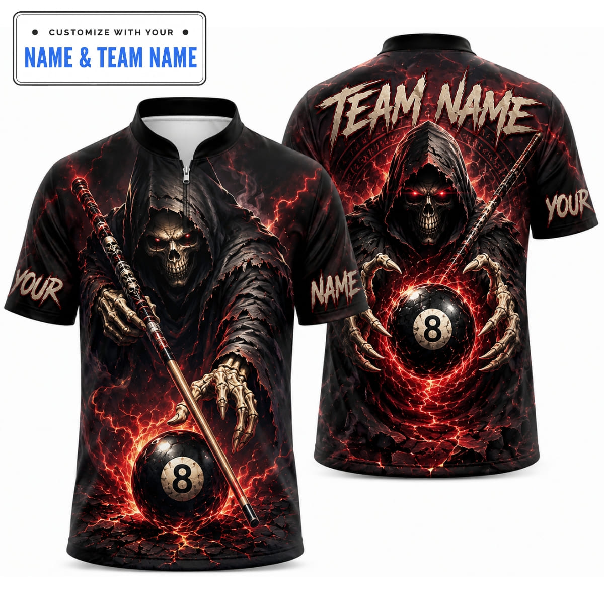 Personalized Grim Reaper 8 Ball Billiards Shirts – Custom Name & Team Name