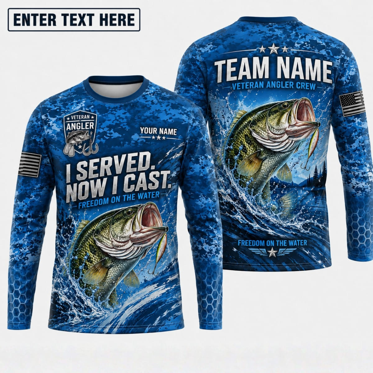 (12 Fish Types) Personalized American Flag Veteran Angler Fishing Shirt – Custom Name & Team Name
