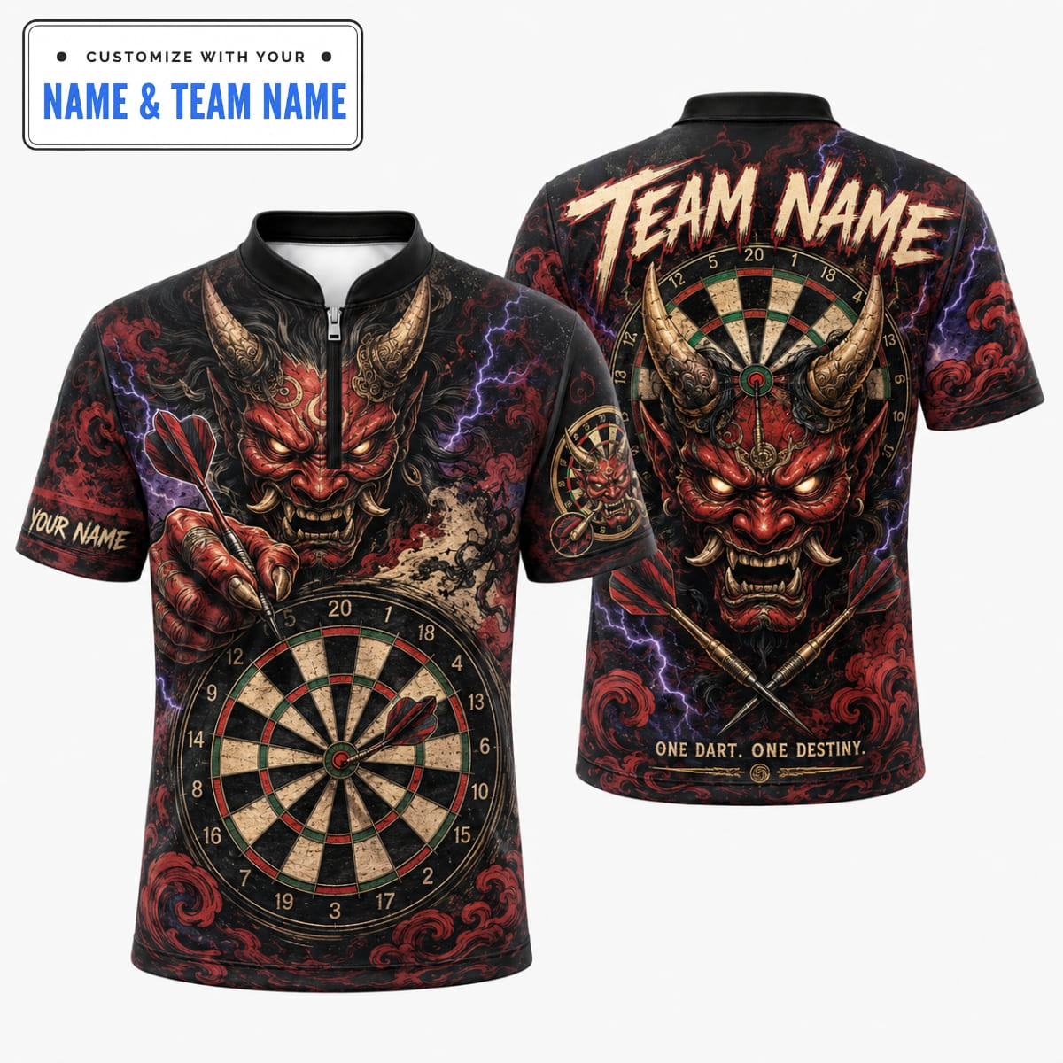 Personalized Japanese Oni Demon Mask Darts Shirt – Custom Name & Team Name