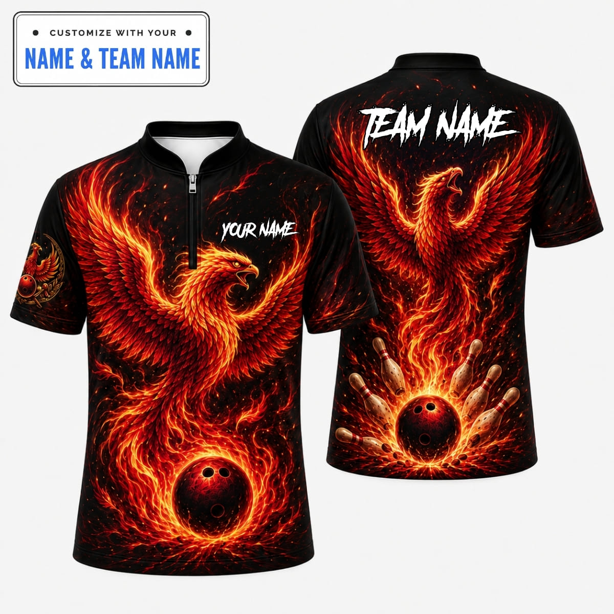 [5 Colors] Personalized Rising Fiery Phoenix Bowling Shirt – Custom Name & Team Name