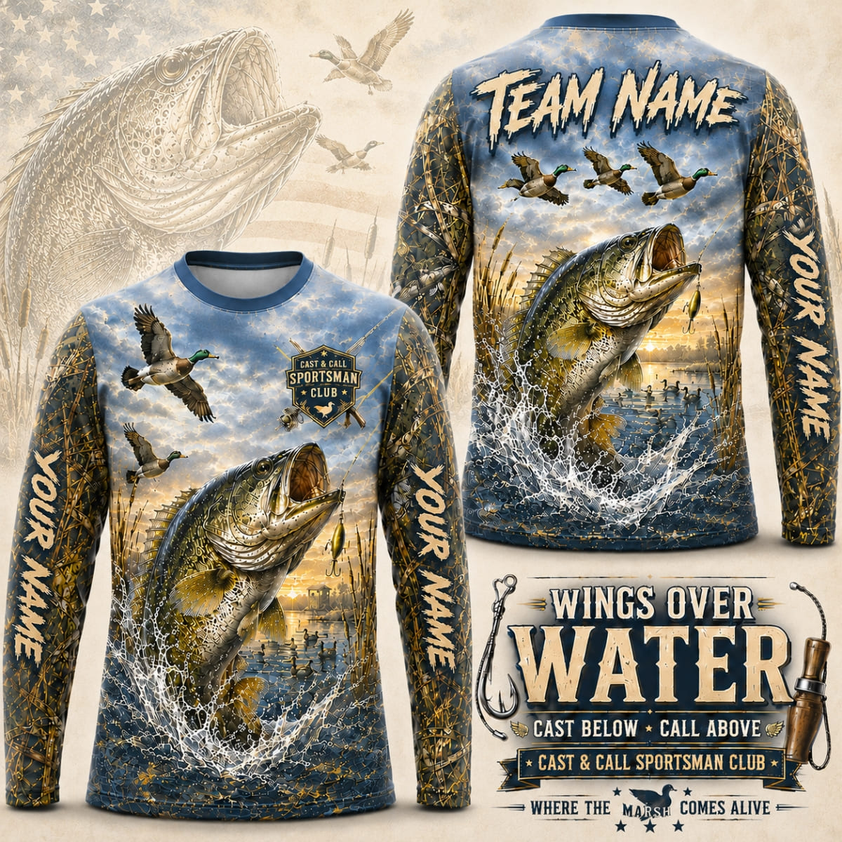 (12 Fish Types) Personalized Sportsman Club Fan Fishing Shirt – Custom Name & Team Name