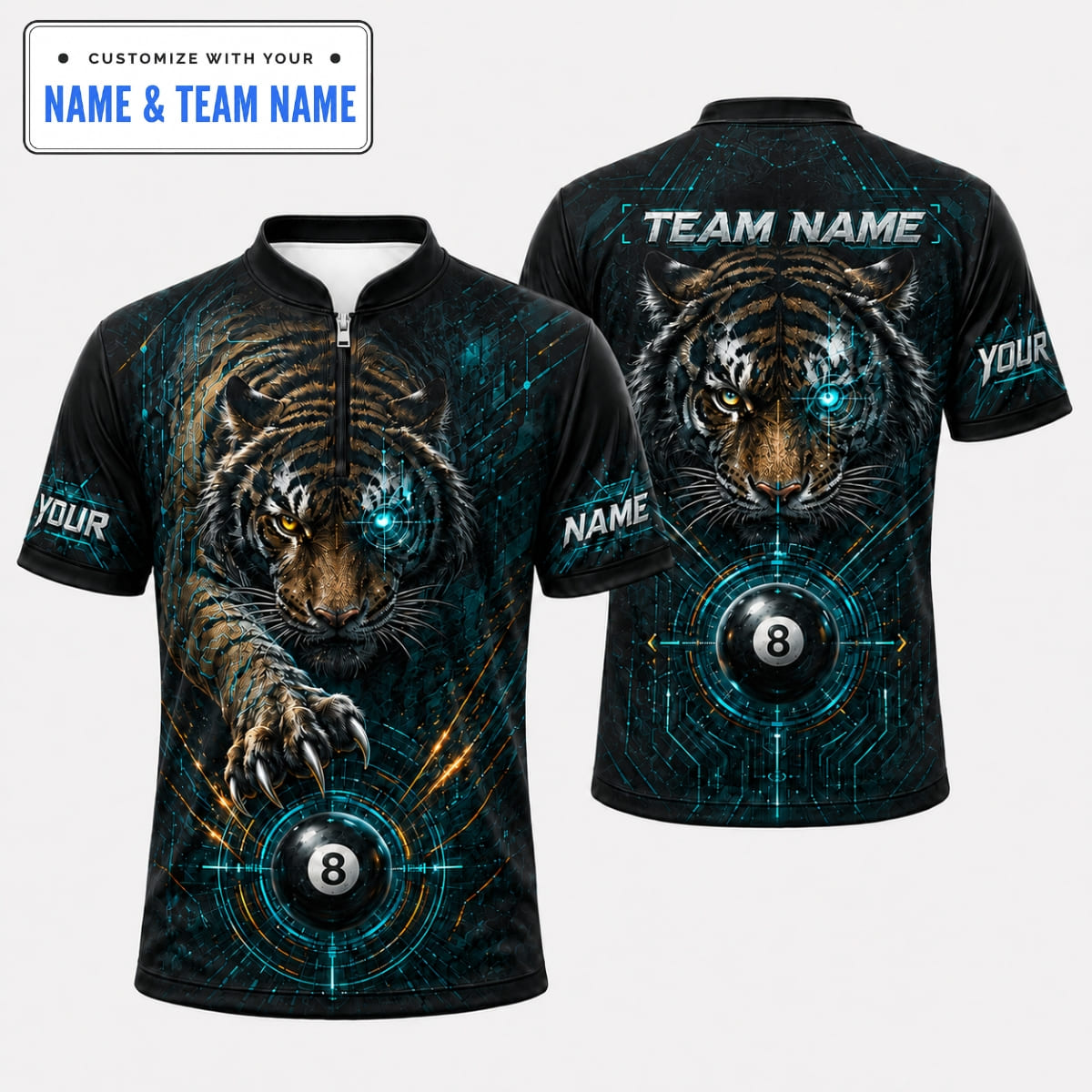 Personalized Tiger 8 Ball Billiards Shirts – Custom Name & Team Name
