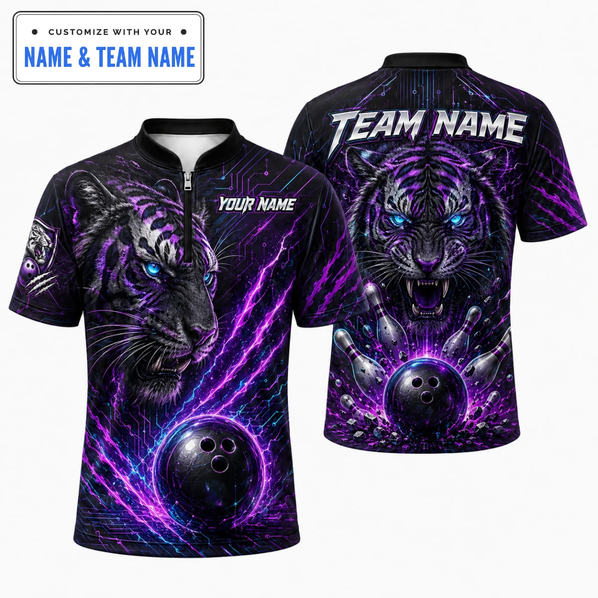 Personalized Badass Cyberpunk Tiger Bowling Shirt – Custom Name & Team Name