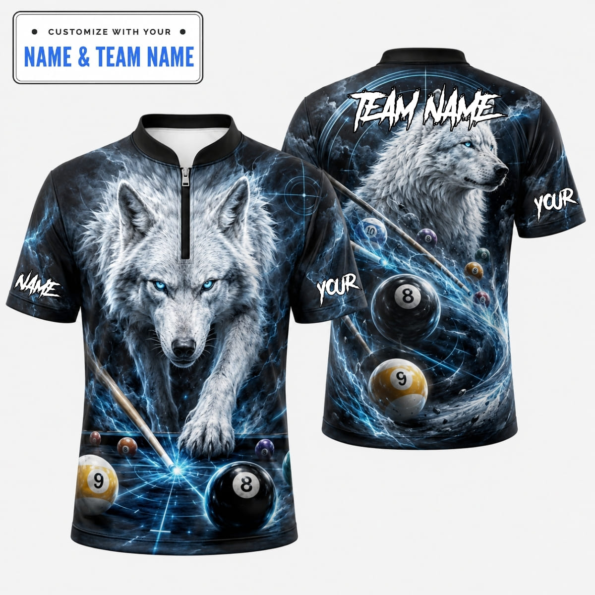 [5 Colors] Personalized White Wolf Billiards Pool Table Billiards Shirt – Custom Name & Team Name