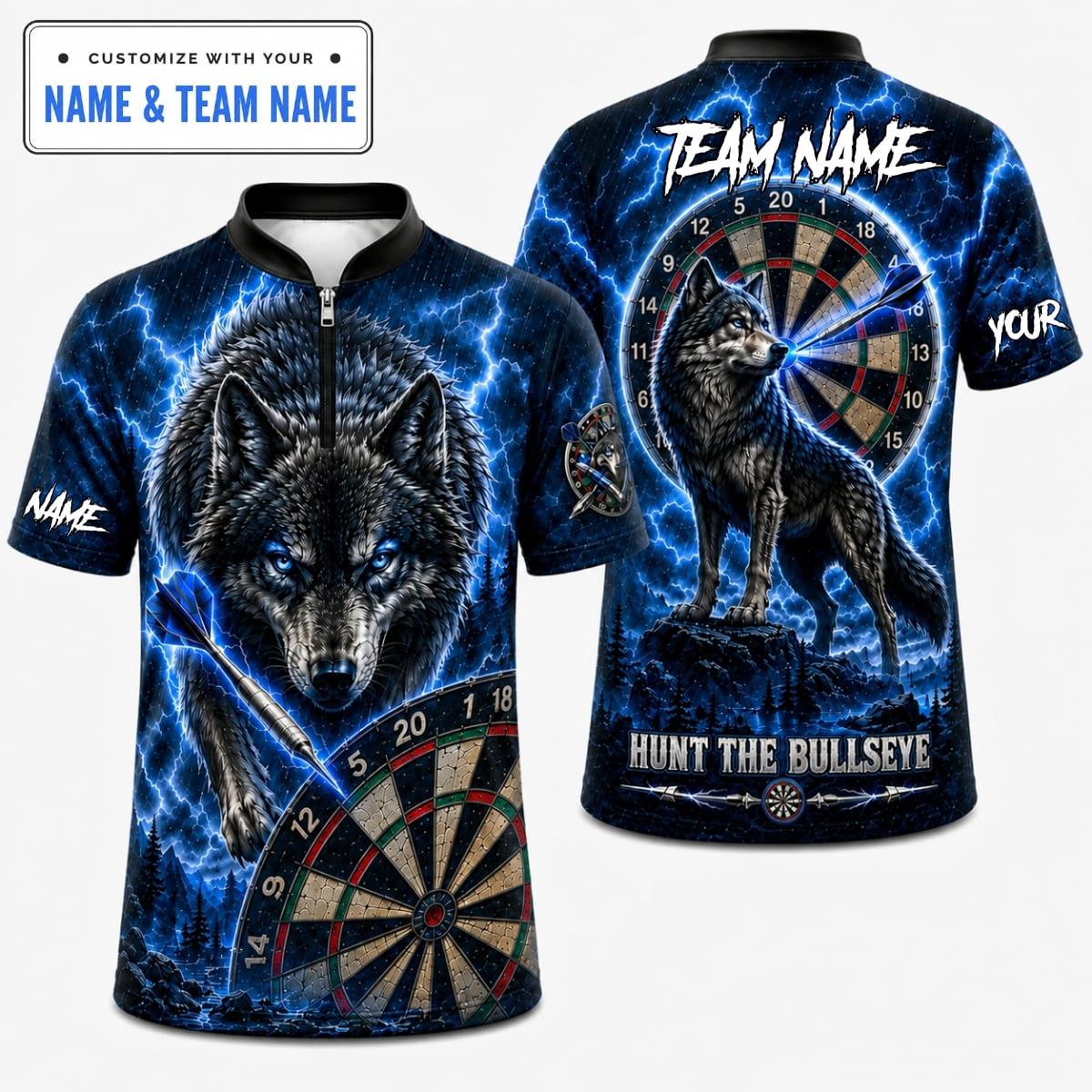 [5 Colors] Personalized Fierce Electric Wolf Darts Shirt – Custom Name & Team Name