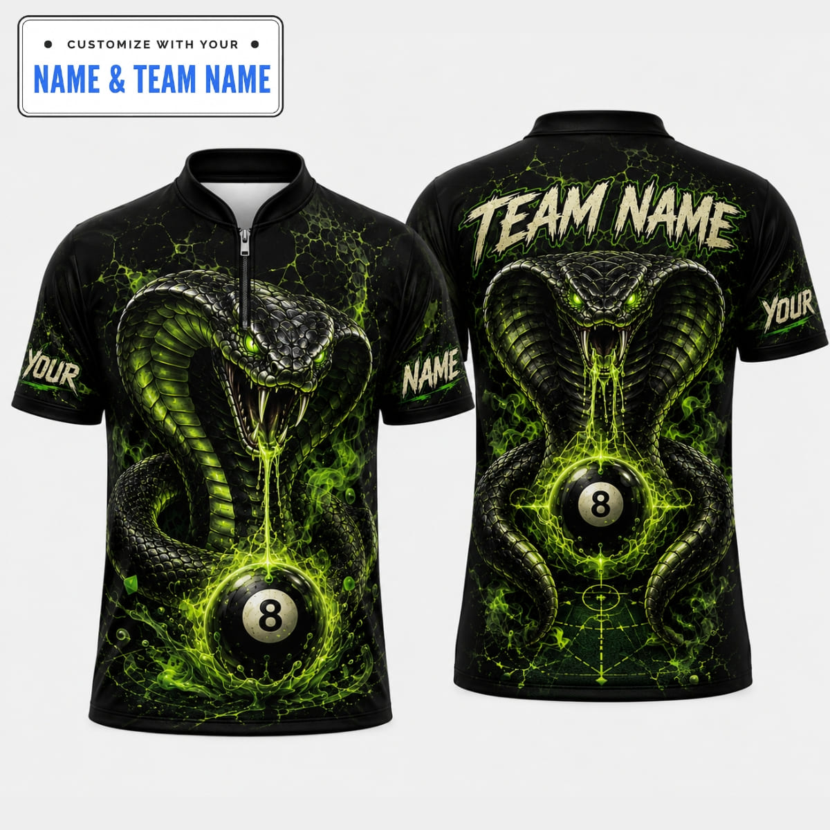 Personalized Angry Cobra 8 Ball Billiards Shirt – Custom Name & Team Name