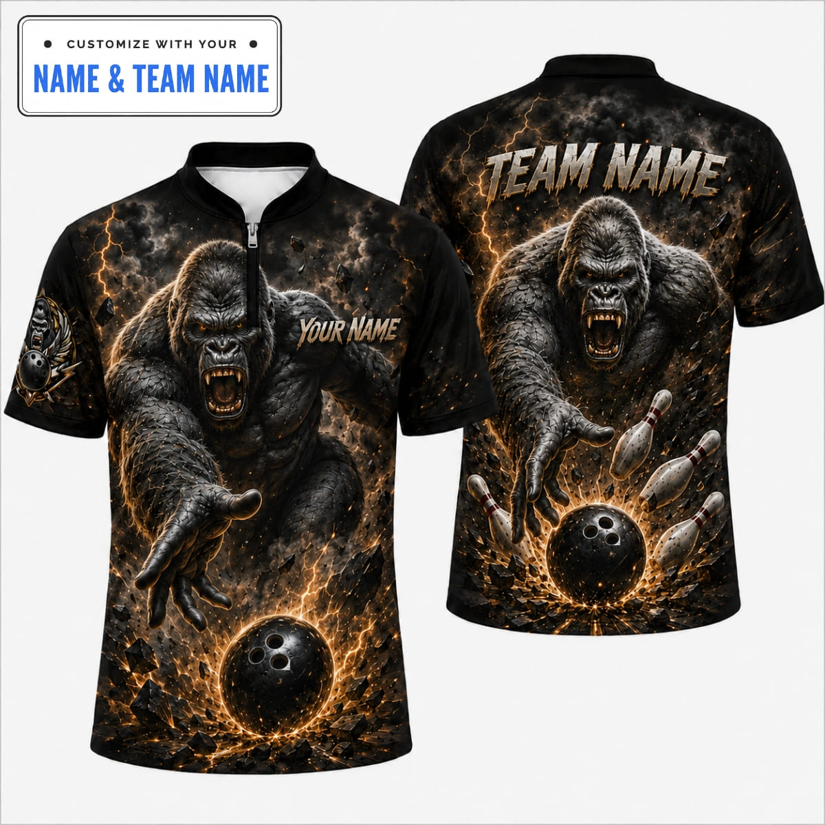 Personalized Shattering Power Gorilla Bowling Shirt – Custom Name & Team Name
