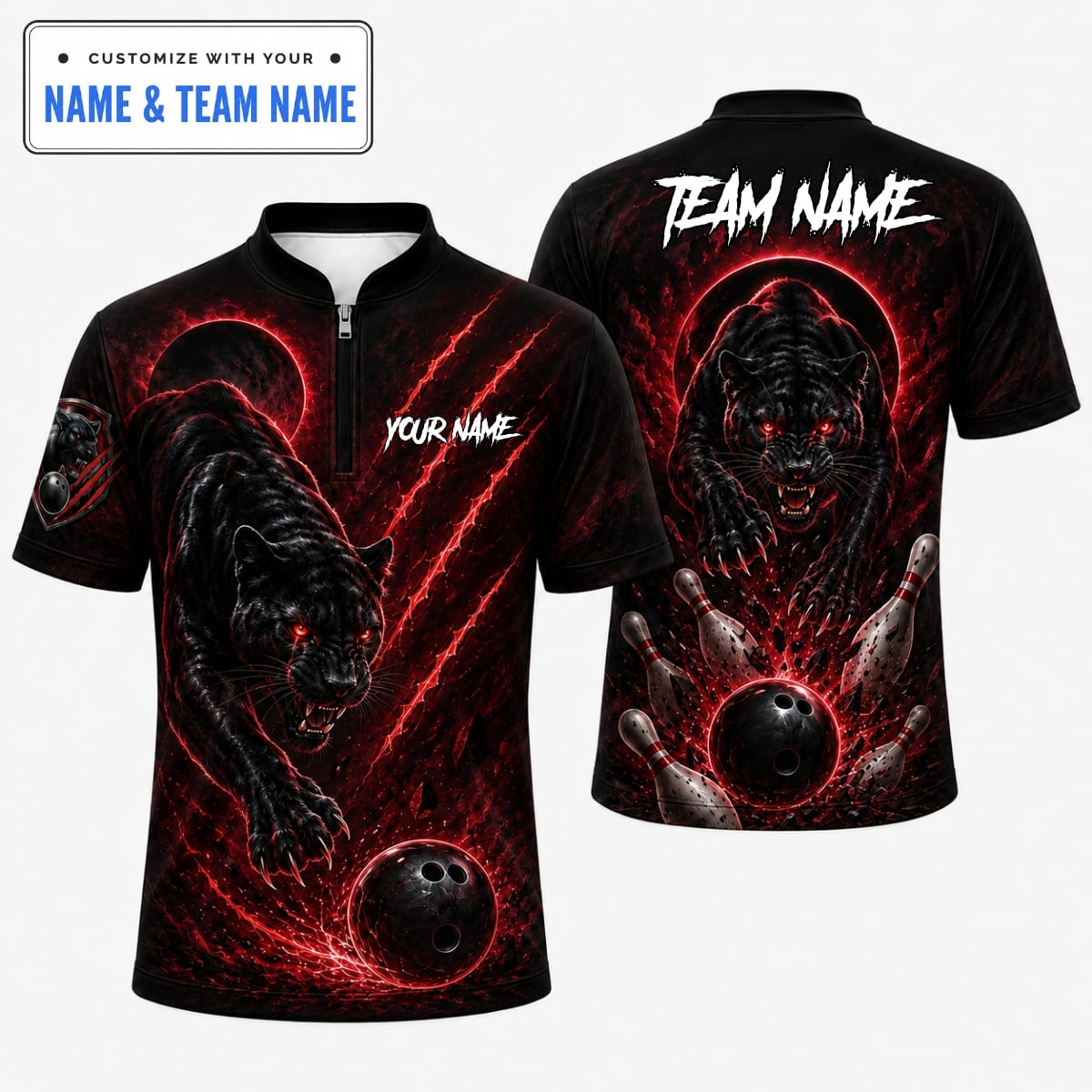 [5 Colors] Personalized Black Panther Bowling Shirt – Custom Name & Team Name