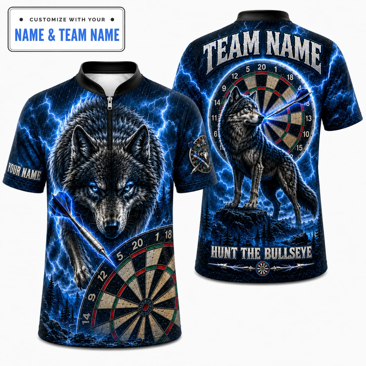 Personalized Fierce Electric Wolf Darts Shirt – Custom Name & Team Name