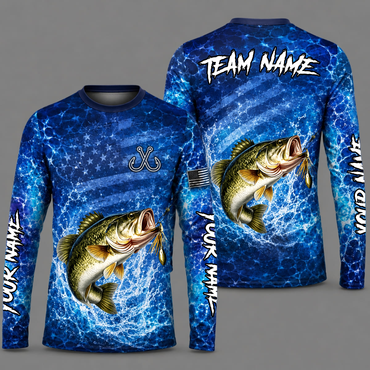 (12 Fish Types) Personalized Water Bubbles & Ocean Waves Fishing Shirt – Custom Name & Team Name FS08