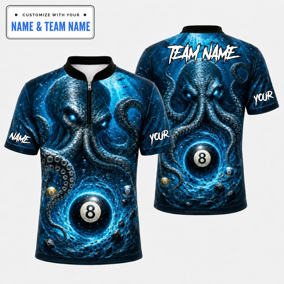 [5 Colors] Personalized Badass Octopus 8 Ball Billiards Shirts – Custom Name & Team Name