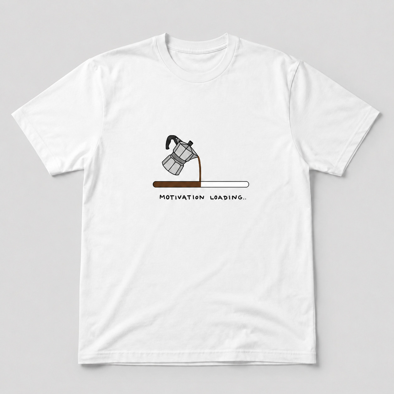 Motivation Loading Coffee Shirt – Funny Moka Pot T-Shirt for Coffee Lovers
