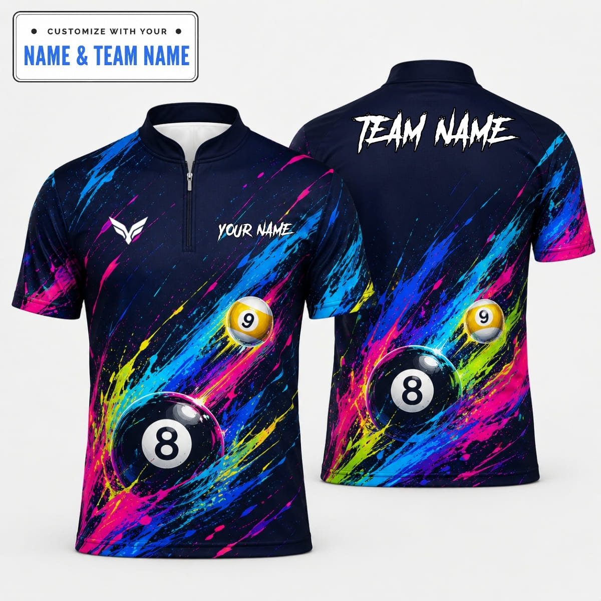 [5 Colors] Personalized Epic Neon Splatter Paint Billiards Shirt – Custom Name & Team Name
