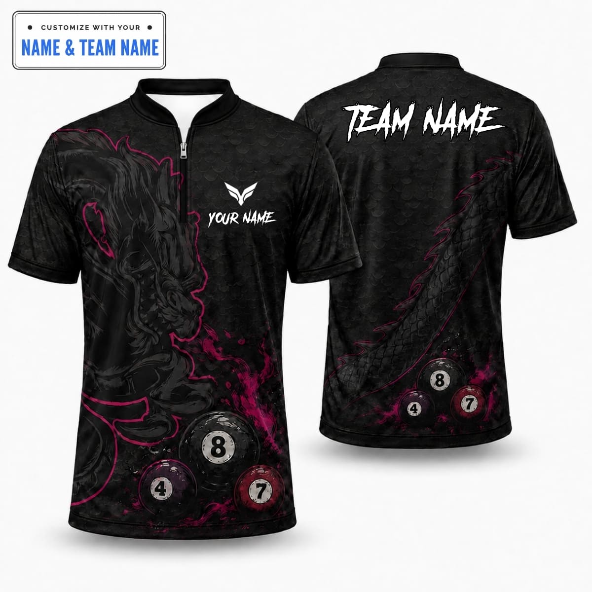 [5 Colors] Personalized Mighty Mystic Dragon Energy 8-Ball Billiards Shirt – Custom Name & Team Name