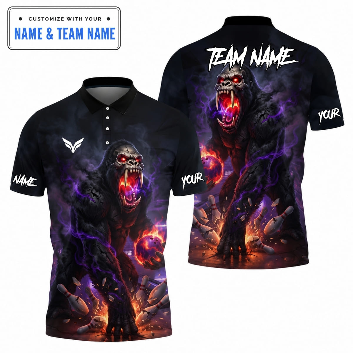 [5 Colors] Personalized Fierce Raging Gorilla Bowling Pins Strike Bowling Shirt – Custom Name & Team Name