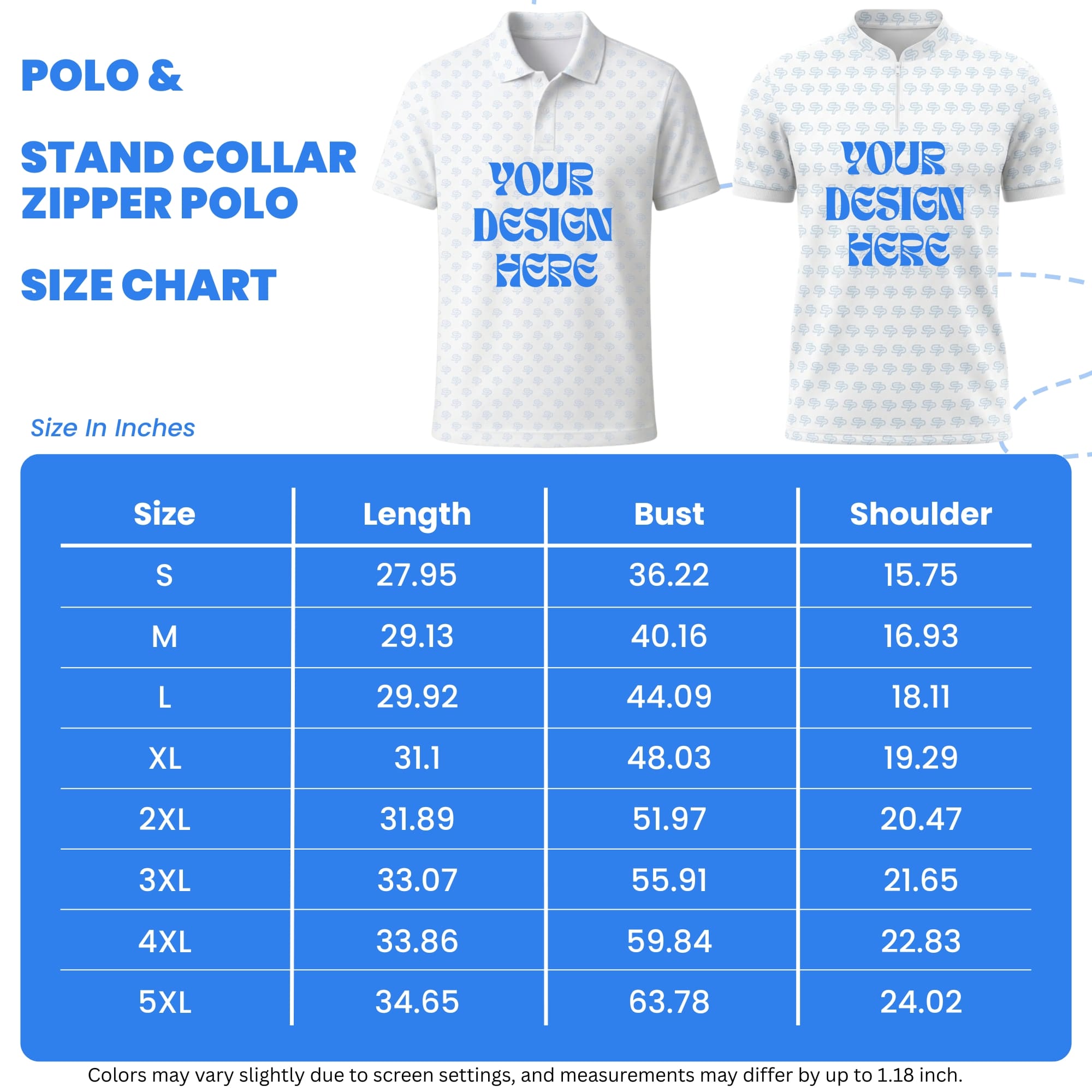 polo zip polo size chart